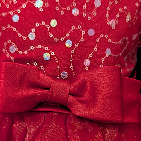 Red Puff Sleeve Dress with Bow - Picture 2 of 3